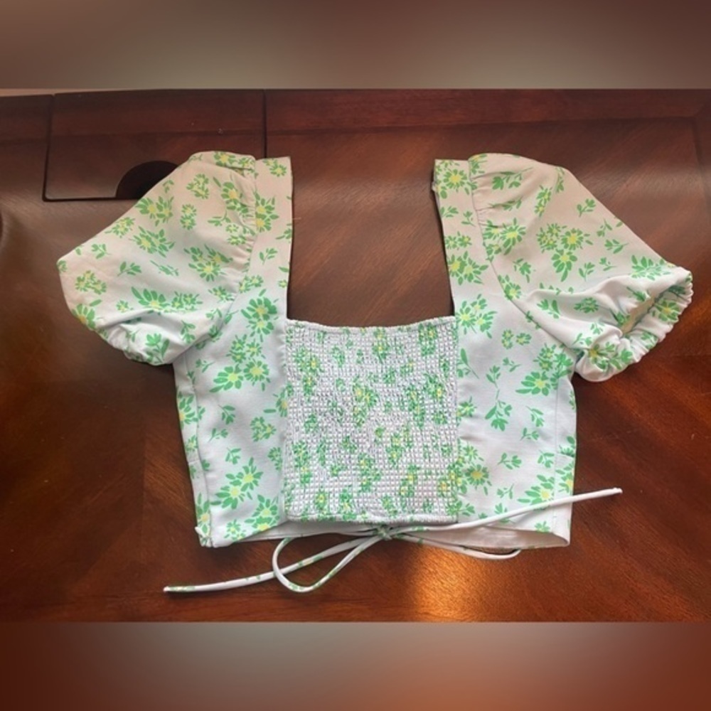 Zara Linen Blend Floral Crop Top - Picture 10 of 11